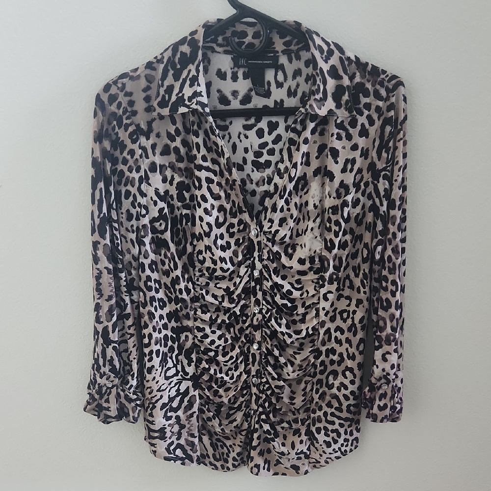 INC International Concepts Cheetah Leopard Animal Print Blouse
